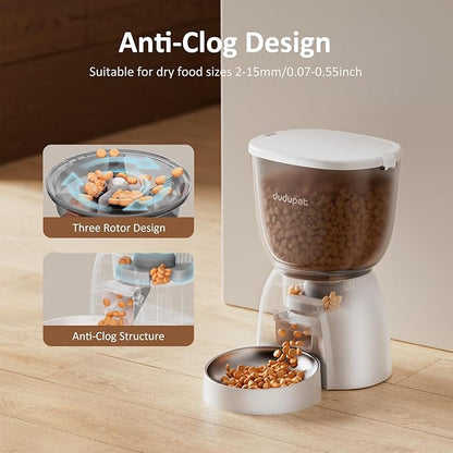 5L/21 Cup Automatic Cat Feeder, Timed Cat Food Dispenser, Automatic Pet Feeders Up to 6 Meals 1-20 Portion, Dual Power Supply Cats Feeder with Stainless Steel, Pet Dry Food Dispenser for Cats & Puppy