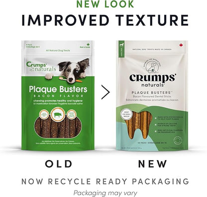 Crumps' Naturals Pbb- Bacon Dental Dog Treats (36 Pack), 4.5"