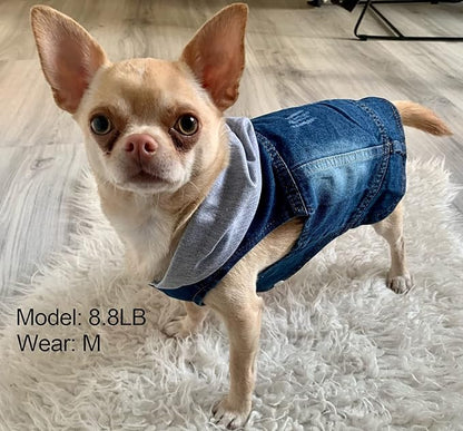 Pet Clothes Dog Jeans Jacket Cool Blue Denim Hoodie Coat, Puppy Clothing Shirt Costume, Doggy Vintage Lapel Vest, Dog Classic T-Shirt Apparel for Small Medium Dogs Cats (Blue, XX-Large)