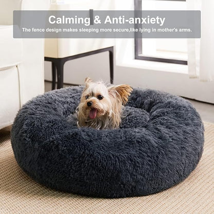 WNPETHOME Calming Dog Beds for Large Dogs, Anti-Anxiety Donut Large pet Bed, Fluffy Faux Fur Plush Pet Bed，Warming Cozy Soft Round Lagre Bed for Jumbo Dogs, Cat Cuddler Cushion Bed