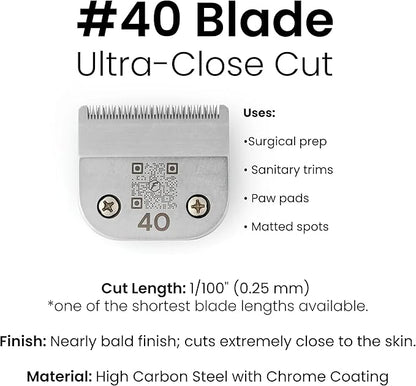 Fresh 40 Dog Grooming Blade, 1/100" (0.25 mm) Cut, Fits Andis, Oster, Wahl A5 Detachable Clippers, High-Carbon Steel with Chrome Coating, Ultra-Close Blade for Surgical Preps or Detail Work