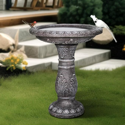 24.4" H Concrete Bird Bath for Outdoors - 24.4" H * 20" Φ Bird Bath for Outside, Classical Birdbath Patio Decor