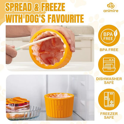 Dog Lick Bowl, Anxiety Relief Dog Licking Mat Freezer Treat Dispenser, Non-Slip Anti-Choking Silicone Slow Feeder Lick Bowl for Small Medium & Large Breed Dogs, BPA Free(Orange,M-L)