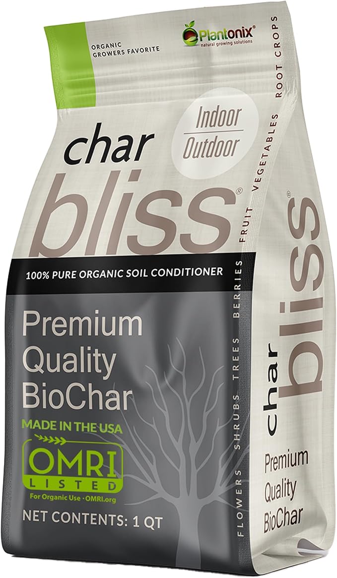 Char Bliss (1 Qt) - Organic Biochar for Plants - OMRI-Listed Biochar Soil Amendment Organic - Horticultural Charcoal for Plants, Gardening, & Potting Soil - 100% Natural and Renewable Bio Char