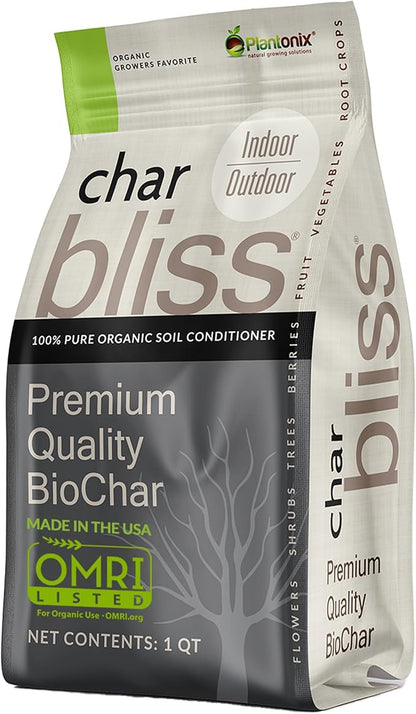 Char Bliss (1 Qt) - Organic Biochar for Plants - OMRI-Listed Biochar Soil Amendment Organic - Horticultural Charcoal for Plants, Gardening, & Potting Soil - 100% Natural and Renewable Bio Char