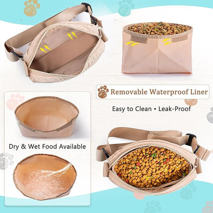 Fashion Dog Treat Pouch with Clicker Stylish Crossbody Dog Walking Bag, 3-in-1 Dog Training Treat Pouch with Removable Waterproof Liner, Treat Holder Waist Bag for Puppy Training & Daily Walks