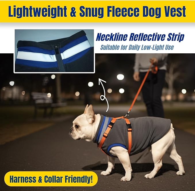 Winter Classic Warmth Dog Fleece Vest Sweater, Soft Sweaters for Small Dogs with Back-Zipper, Turtleneck Puppy Vests Sweatshirt, Pet Coat Clothes with Reflective Strip for Chihuahua, Yorkie(Gray, XS)