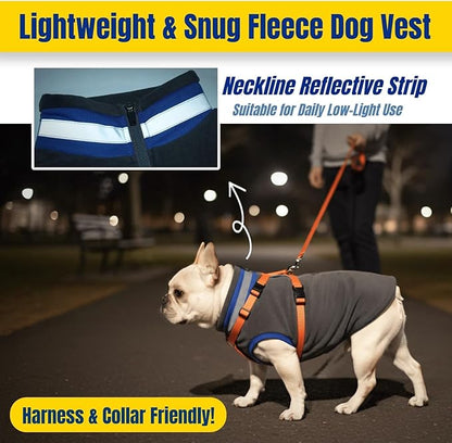 Winter Warm Turtleneck Fleece Vest Dog Clothes, Ultra-Soft & Snug-Fit Puppy Coat for Large Dogs with Back-Zipper, Thermal Doggie Vests Sweatshirt with Reflective Strip, Pet Sweater Male Girl(Grey, L)