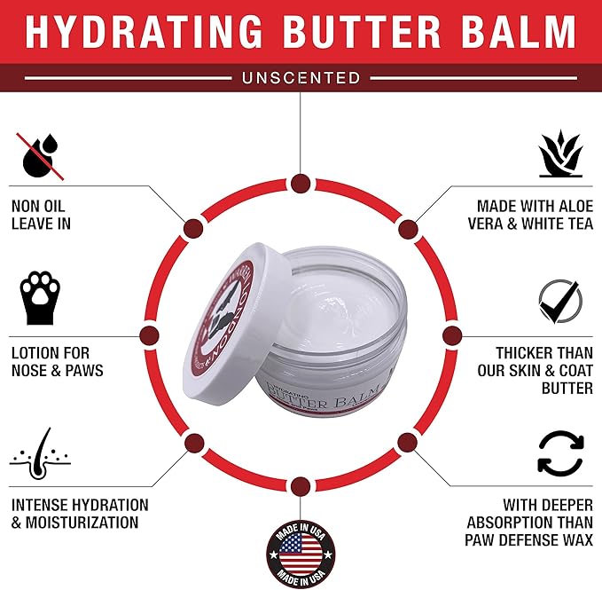 Warren London Hydrating Butter Balm for Dogs – Unscented – Deep Moisture Paw & Nose Cream for Dry, Cracked Pads & Snouts – Lick-Safe, Non-Greasy – Ideal for Frenchies & All Breeds – Made in USA – 4oz
