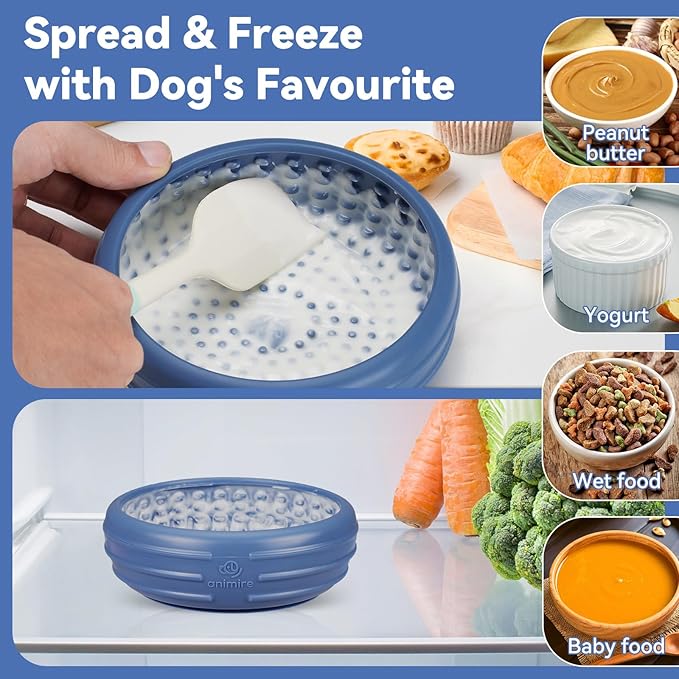 Dog Lick Bowl, Animire Freeze Lick Mat for Dogs, Non-Slip Slow Feeder Licking Bowl Enrichment Treat for Distraction Anxiety Relief, Food Grade Silicone, Dishwasher Safe(Dark Blue,L)