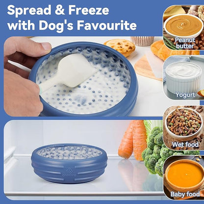 Dog Lick Bowl, Animire Freeze Lick Mat for Dogs, Non-Slip Slow Feeder Licking Bowl Enrichment Treat for Distraction Anxiety Relief, Food Grade Silicone, Dishwasher Safe(Dark Blue,L)