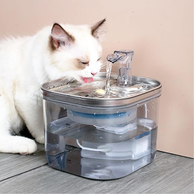 Stainless Steel Cat-Water Fountain with Replacement Filter, Pet Water Fountain Indoor with Automatic Circulationss Filtrations and Intelligent Cat-Dispenser for Flowing, for Cats, Dogs, Multiple Pets