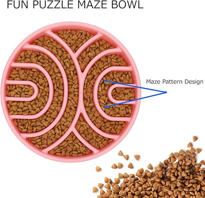 WHIPPY Slow Feeder Bowl Anti-Choking Maze Anti-Slip Interactive Puzzle Feeder Pet Bowl for Large Medium Dogs, Pink
