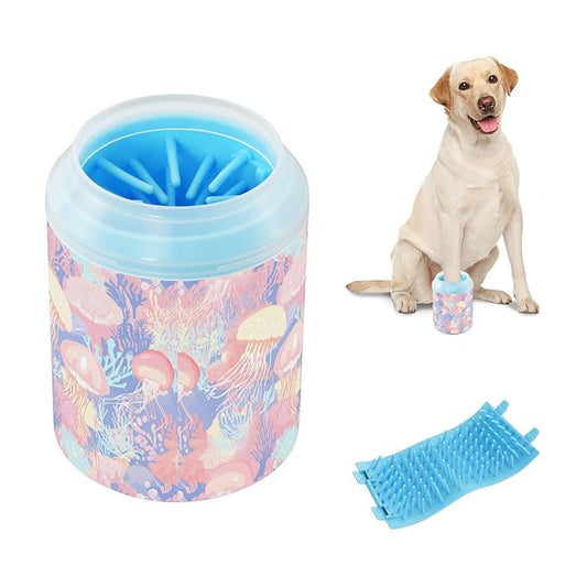 Dog Paw Cleaner Cups for Dogs Pets Foot Washer Paw Scrubber for Medium Small Cats Dogs Cleaning Cup Pastel Sea Coral Reef Jellyfish