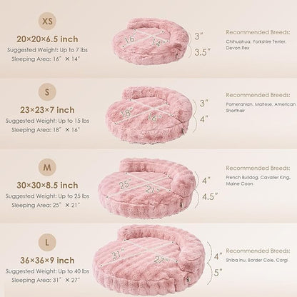 EHEYCIGA Medium Dog Bed and Large Cat Couch – Fluffy Faux Rabbit Fur Pet Sofa for Small and Medium Dogs, Washable Removable Cover, Waterproof and Non-Slip, 30 Inch, Pink