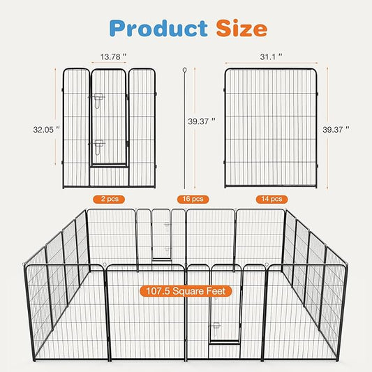FansaFurn 40" 16-Panel Dog Playpen, Metal Exercise Pen with Door for Indoor Outdoor, Heavy Duty Pet Fence for Puppy Small Medium Large Dogs, Rabbits, Camping Yard Garden