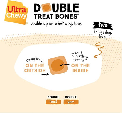 Ultra Chewy Mini Double Treat Bones: Long-Lasting Dog Treats Made in USA, Highly Digestible, Ideal for Aggressive Chewers 9oz (Peanut Butter and Chicken Flavor, 2 Packs)