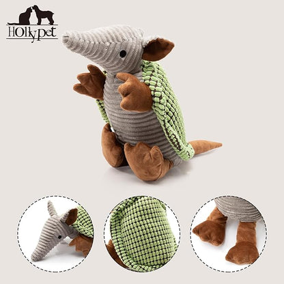 Hollypet Plush Dog Squeaky Toy Stuffed Armadillo Animal Pet Puppy Chew Toys with Clean Teeth for Small Medium Large All Breed Sizes Dogs, Cantaloupe Green, 14 in