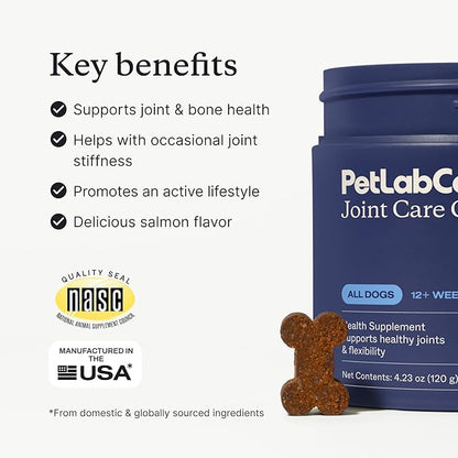PetLab Co. Joint Care Chews - High Levels of Glucosamine for Dogs, Green Lipped Mussels, and Omega 3 - Dog Hip and Joint Supplement to Actively Support Mobility - Packaging May Vary - Salmon