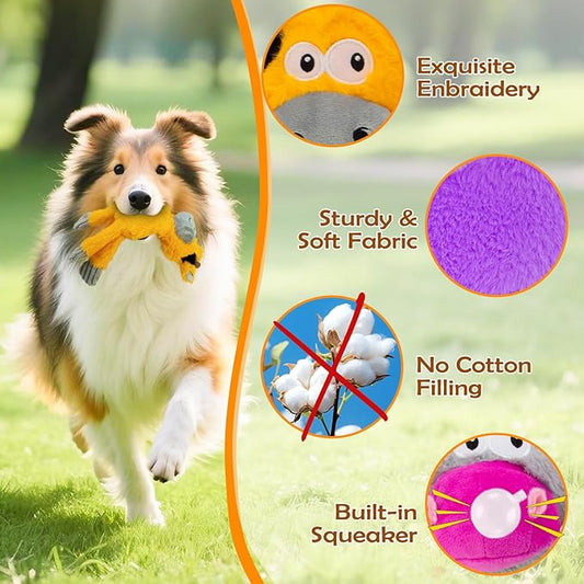 Squeaky Dog Toys, No Stuffing 5 Pack Crinkle Dog Toy for Small,Medium Large Dogs, Not for Aggressive Chewers, Indoor Outdoor Training,Dog,Donkey,Cow,Rhino,Hipo.