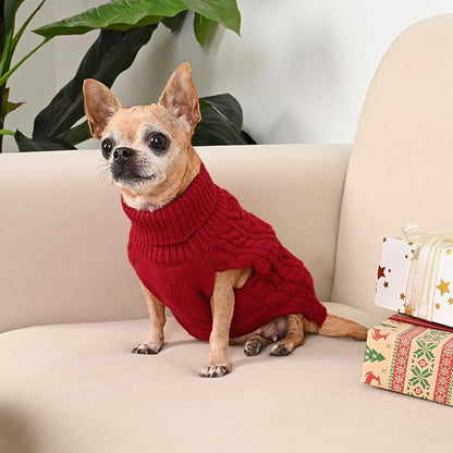 2 Pack Dog Sweaters for Small Dogs Turtleneck Pullover Cable Knit Puppy Stretch Clothes Chihuahua Yorkie Pomeranian Toy Poodle Boy Girl Pets Winter Doggie Clothes (S, Red & Green)