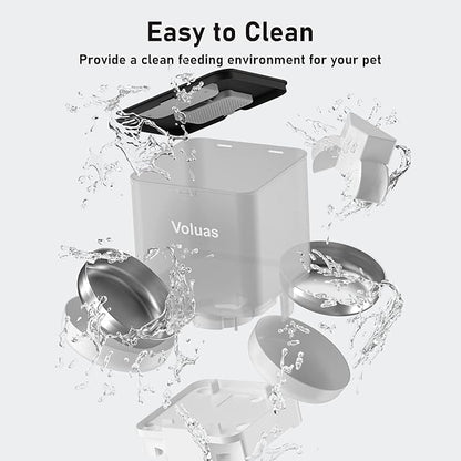 Voluas Automatic Cat Feeder for Two Cats, Double Pet Feeder with 2 Stainless Steel Bowls,6L Timed Cat Feeders with Memory Function
