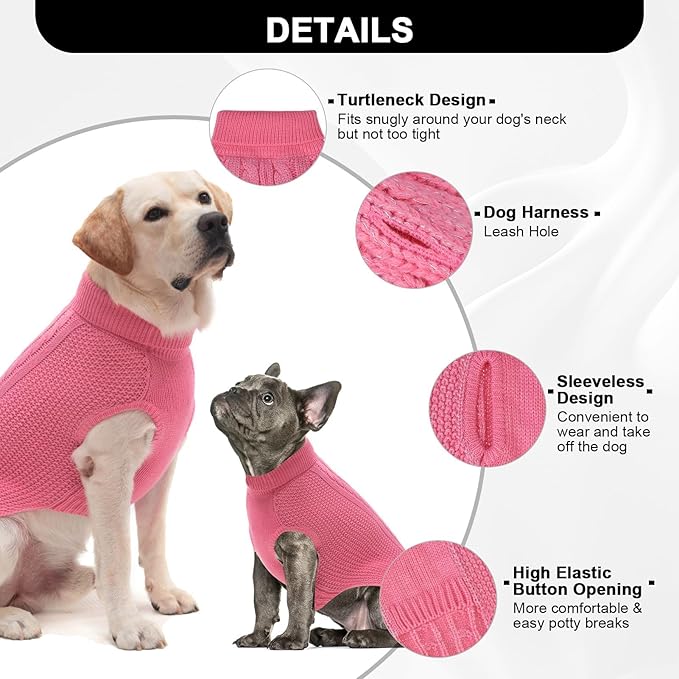XXXL Dog Sweater, Classic Cable Knit Warm Dog Sweatshirt with Reflective Yarn for Girl Boy, Halloween Fall Winter Coat Turtleneck Pullover Clothes Apparel for Small Medium Large Dogs, Pink XXXL