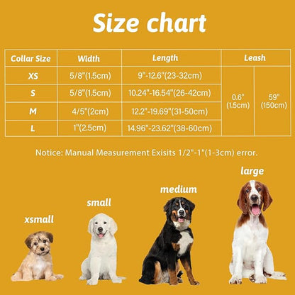 Dog Collar and Leash Set Girls Adjustable Puppy Collars with Floral Bow Tie for Small Medium Large Female Dogs, Rugby, L