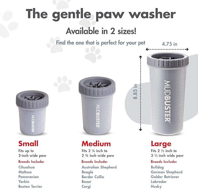 Dexas MudBuster Portable Dog Paw Cleaner, Premium Quality Large Gray Pet Accessory