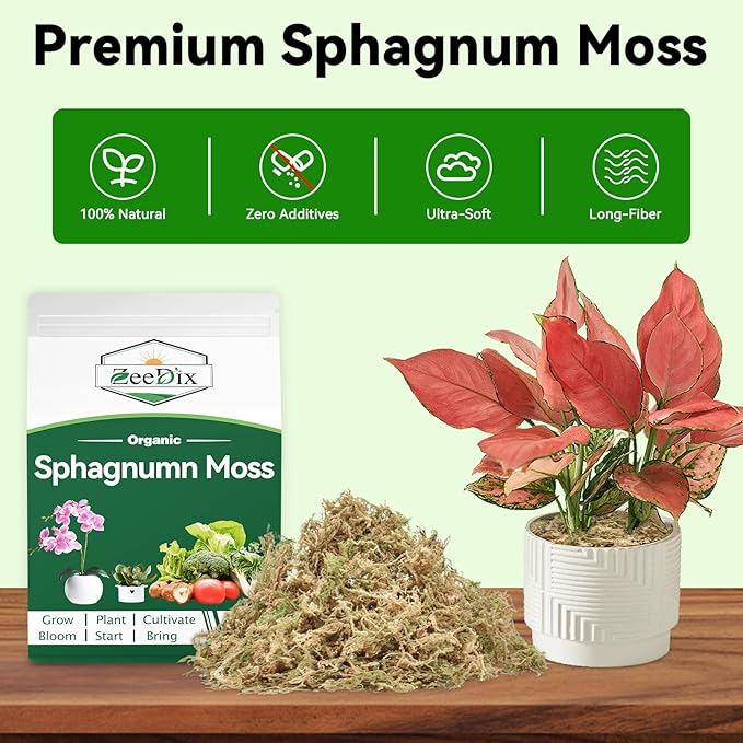 ZeeDix 3QT Natural Sphagnum Moss for Plants, Orchid Moss Potting Mix for Repotting, High Water Retention, Help with Maintain Humidity, Plant Moss for Gardening, Hanging Baskets, Reptile Bedding