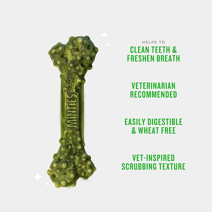Minties Dental Chews for Dogs, 8 Count, Vet-Recommended Mint-Flavored Dental Dog Treats for Medium Sizes 25-50 lbs, Bones Clean Teeth, Fight Bad Breath, and Removes Plaque and Tartar