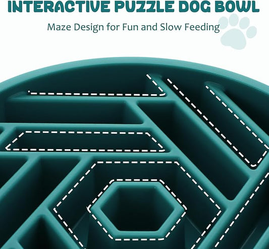 WHIPPY Slow Feeder Dog Bowl, Puzzle Maze Design to Slow Down Eating, 3-Cup Capacity, Anti-Gulping Food Bowl for Medium & Large Dogs,Green