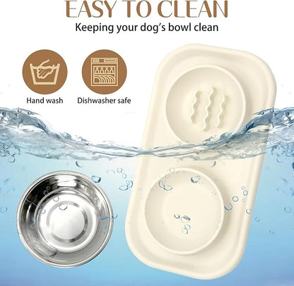 BNOSDM Slow Feeder Dog Cat Bowls, Stainless Steel with Silicone Mat Dog Food and Water Bowls Set, Pet Feeder to Slow Down Eating for Cats, Small Dog