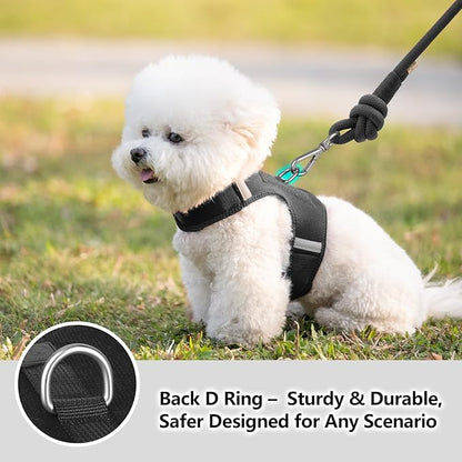 Dog Harness for Puppy – Adjustable Reflective Easy Put On Soft Mesh Vest for Small Dogs with 2 Patches (Black,XS)