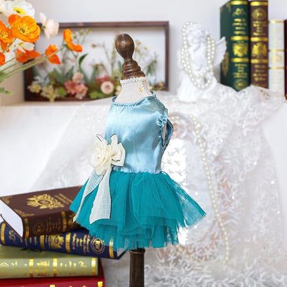 Fashion Sweet Puppy Dog Blingbling Princess Skirt Pet Dog Lace Cake Camisole Tutu Dress J-Blue M