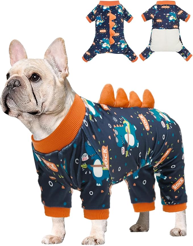 CuteBone Dinosaur Costume Dog Pajamas, Stretchy Spandex Crystal Velvet Sleepwear Coat for Small Dogs, Soft & Warm Pet Outfit Clothes for Cold Weather, Cozy Pullover Design COSP19L