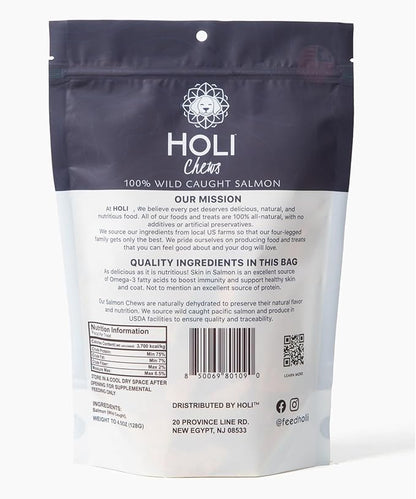 HOLI Wild Caught Salmon Skin Dog Dental Chews, Natural Single Ingredient Oral Hygiene Dog Treats, Reduces Plaque, Tartar Control, Omega 3 & 6 for Healthy Coat