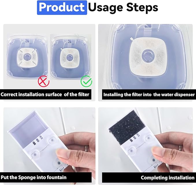 40 Packs Cat Water Fountain Filters Replacement,Compatible with VEKEN® for 67 oz/2L, 85 oz/2.5L, 95 oz/2.5L, 135 oz/4L Automatic Pet Fountain (20Replacement Filters + 20 Pre-Filter Sponges)