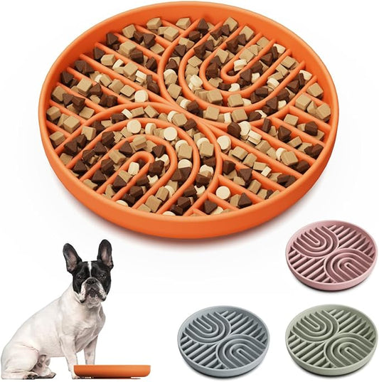 Slow Feeder Dog Bowl, Silicone Puzzle Bowl With Suction Cups for Dogs & Puppies, Anxiety Relief, Slow Eating, Dishwasher Fit, All Breeds, Pumpkin