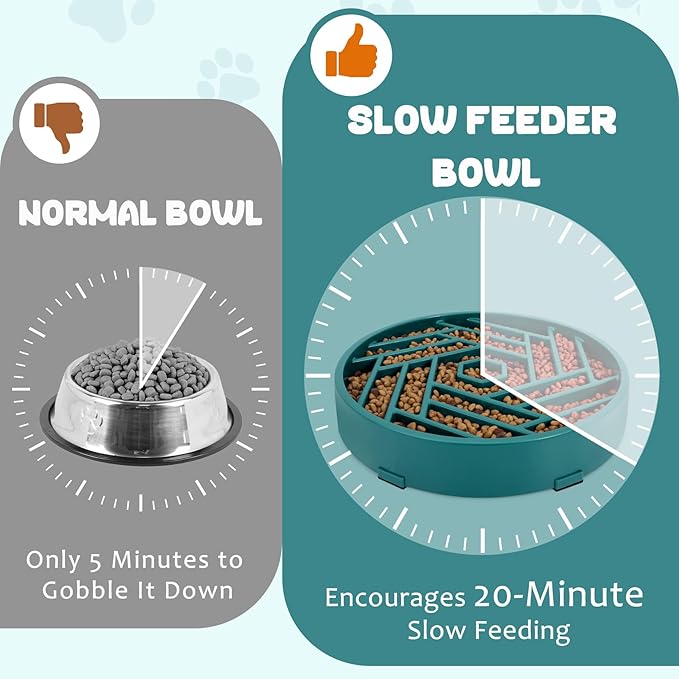 WHIPPY Slow Feeder Dog Bowl, Puzzle Maze Design to Slow Down Eating, 3-Cup Capacity, Anti-Gulping Food Bowl for Medium & Large Dogs,Green