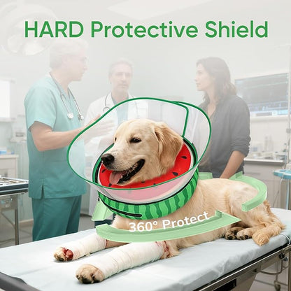 Raised Inflatable Dog Cone After Surgery - Adjustable Recovery Donut Collar with Neck Strap and Removable Anti-Licking Shield - Soft Dog Cone Alternative for Small Medium Large Dogs (Watermelon,XXL)