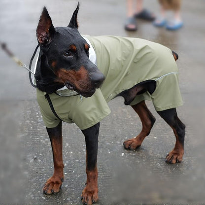 Four-Legged Full Coverage Waterproof Dog Raincoat with Reflective Features Pet Raincoats for Large Medium Small Dogs Khaki XL