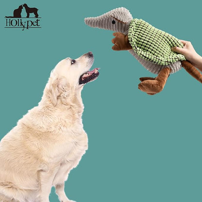 Hollypet Plush Dog Squeaky Toy Stuffed Armadillo Animal Pet Puppy Chew Toys with Clean Teeth for Small Medium Large All Breed Sizes Dogs, Cantaloupe Green, 14 in