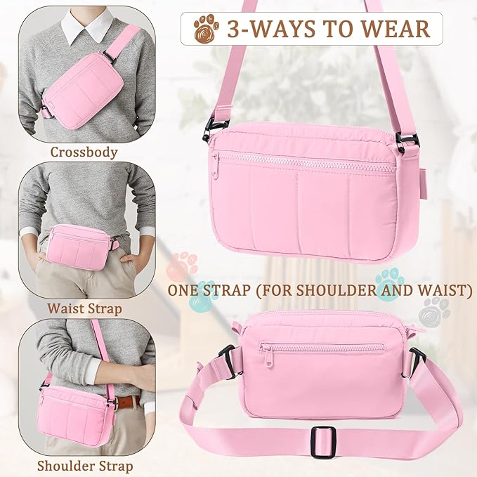 Fashion Dog Treat Pouch with Clicker Stylish Crossbody Dog Walking Bag, 3-in-1 Dog Training Treat Pouch with Removable Waterproof Liner, Treat Holder Waist Bag for Puppy Training & Daily Walks