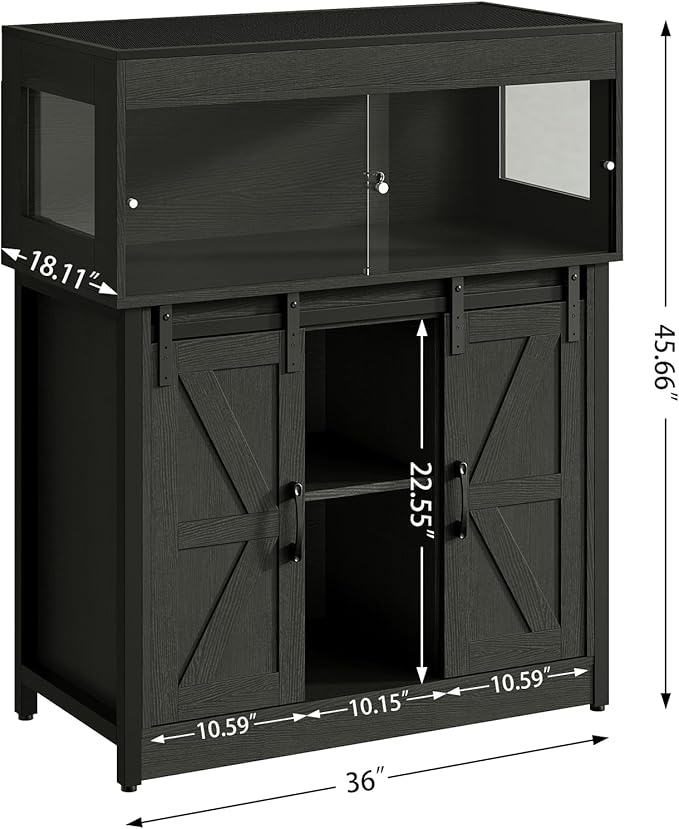 Herture 40 Gallon Reptile Terrarium with Stand, Reptile Tank with Barn Door and Storage, Vivarium with Acrylic Doors, Ventilated Mesh Top & Power Outlet, for Geckos, Lizards, Snakes Black PX06RTB