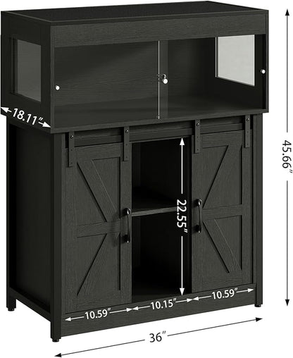 Herture 40 Gallon Reptile Terrarium with Stand, Reptile Tank with Barn Door and Storage, Vivarium with Acrylic Doors, Ventilated Mesh Top & Power Outlet, for Geckos, Lizards, Snakes Black PX06RTB