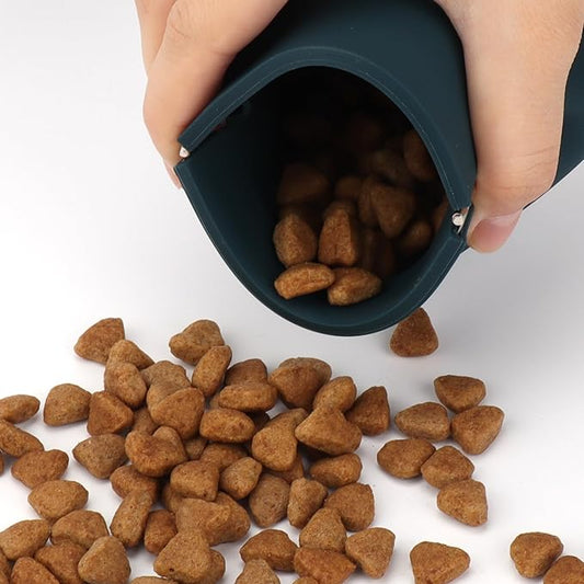 WALLFID Silicone Dog Treat Pouch, Auto Closure, with Pet Training Clicker, Walking Bag for Dog and Cat, Pocket Size, Easy to Clean, Odorless, Travel Walking Bag (Dark Green)