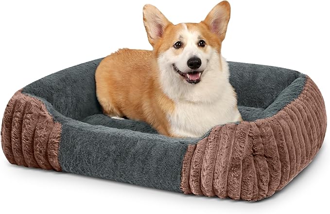 Dog Beds for Medium Dogs 32x24 Inch, Comfort-Sided Orthopedic Dog Bed Couch with Breathable Shredded Memory Foam, Faux Rabbit Fur Pet Bed, Non-Detachable, Non-Slip, Machine Washable