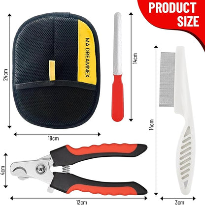 Pet Hair Remover Glove - 4-in-1 Grooming Kit with Hair Removal Glove, Nail Clippers, Comb & File - Dog & Cat Grooming Tools for Furniture, Clothes & Fur”