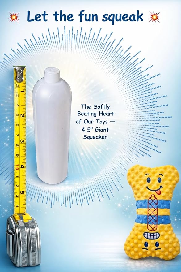 Crinkle Dog Toy – No Stuffing Dog Toy with a big Squeaker for Small,Medium & Large Breeds–Squeaky Toy - Ideal for Energetic Shaking,Fetch and Toothing–Durable Soft Pet-Safe Materials-Yellow Bone 12.2”